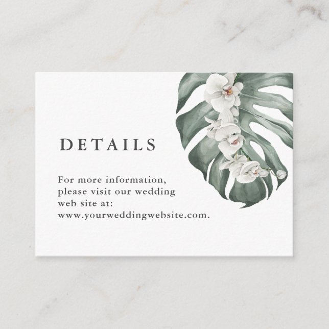 Tarjeta De Recepción Orquídeas blancas en los detalles del sitio web de (Anverso)
