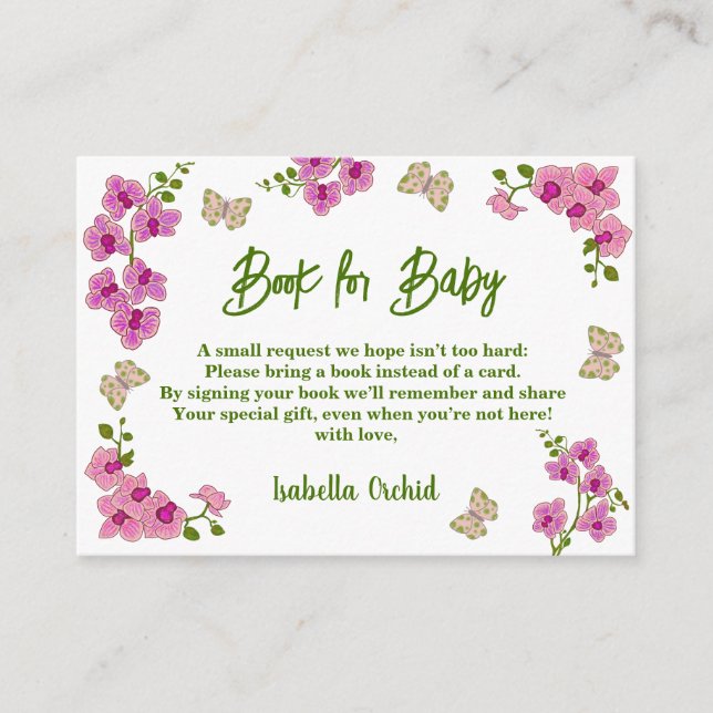Tarjeta De Recepción Orquídeas Tropical Pink Gift Book for Baby (Anverso)