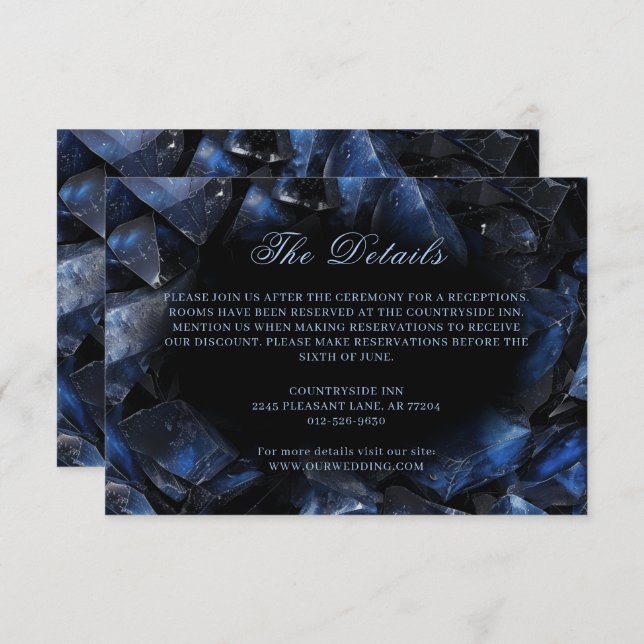 Tarjeta De Recepción Oscuro Blue Boho Crystals Black Boda (Anverso / Reverso)