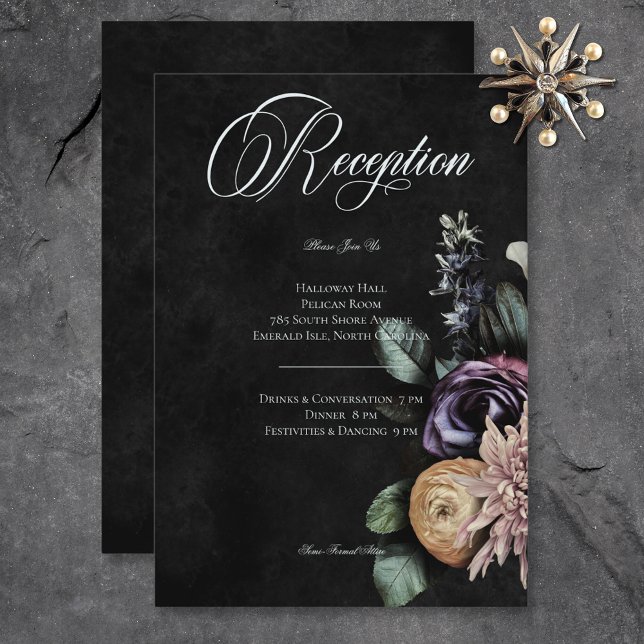 Tarjeta De Recepción Oscuro Gótico Misterioso Acogida Floral Muerta (Dark Gothic Mysterious Muted Floral Reception Enclosure Card)