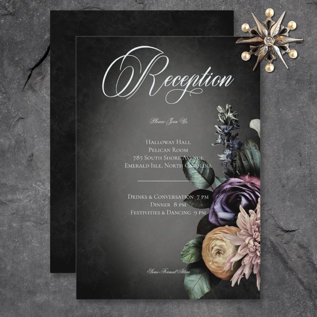 Tarjeta De Recepción Oscuro Gótico Misterioso Receptor de Burbuja Flora (Dark Gothic Mysterious Muted Floral Blur Reception Enclosure Card)