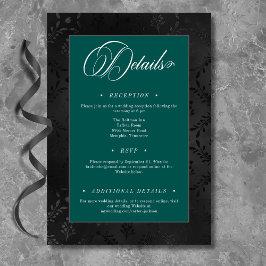 Tarjeta De Recepción Oscuro Gótico Negro Floral satín Damask Boda Verde