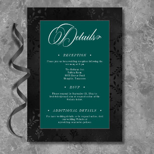 Tarjeta De Recepción Oscuro Gótico Negro Floral satín Damask Boda Verde
