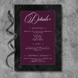 Tarjeta De Recepción Oscuro Gótico Negro Floral satino Damask Wine Boda
