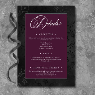 Tarjeta De Recepción Oscuro Gótico Negro Floral satino Damask Wine Boda