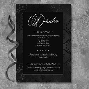 Tarjeta De Recepción Oscuro matrimonio gótico negro floral satinado Dam