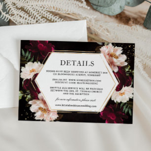 Tarjeta De Recepción Oscuro Moody Burgundy Rubor Peonies Boda Floral