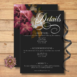 Tarjeta De Recepción Oscuro Moody Burgundy y cream Peonies Detalles neg