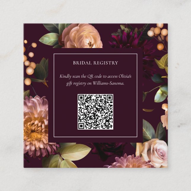 Tarjeta De Recepción Oscuro Moody Gothic Floral Bridal Shower QR Código (Anverso)