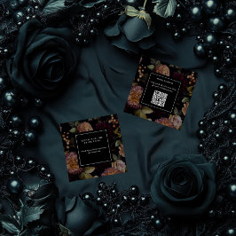 Tarjeta De Recepción Oscuro Moody Gothic Floral Bridal Shower QR Código