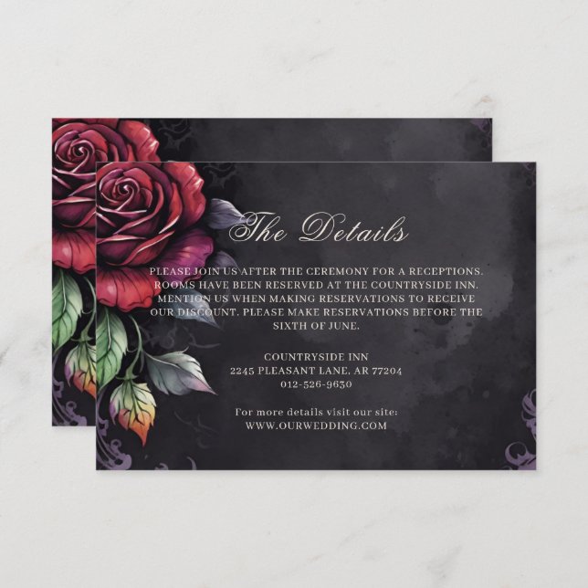 Tarjeta De Recepción Oscuro Moody Gótico Rojo Rosa Negro Boda (Anverso / Reverso)