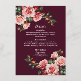 Tarjeta De Recepción Oscuro moody rosa y rosas rojas burdeos boda