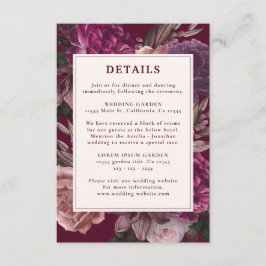 Tarjeta De Recepción Oscuro Moody Winter Burgundy y Maroon Floral Boda