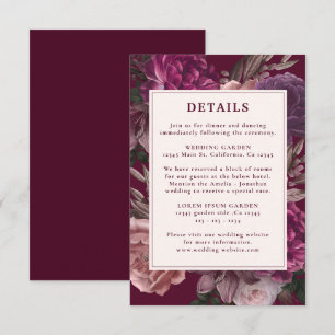 Tarjeta De Recepción Oscuro Moody Winter Burgundy y Maroon Floral Boda