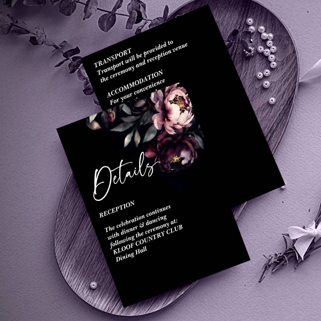 Tarjeta De Recepción Oscuros detalles de la elegante boda de Moody Noir (Dark moody noir elegant wedding details enclosure card matching wedding details enclosure card)