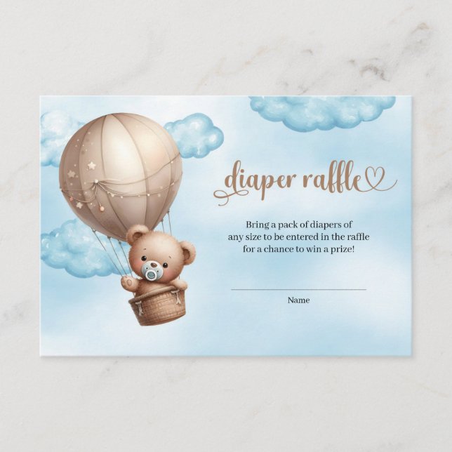 Tarjeta De Recepción Osito de peluche marrón azul acuarela globo aerost (Anverso)