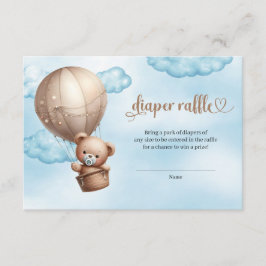 Tarjeta De Recepción Osito de peluche marrón azul acuarela globo aerost