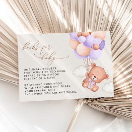 Tarjeta De Recepción Oso Bebé, Globos Morados, Libros Para Bebés