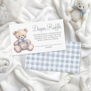Tarjeta De Recepción Oso de cuadros azules Baby Shower Rifa de pañales