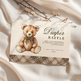 Tarjeta De Recepción Oso de Cuadros Marrón Baby Shower Rifa de Pañales