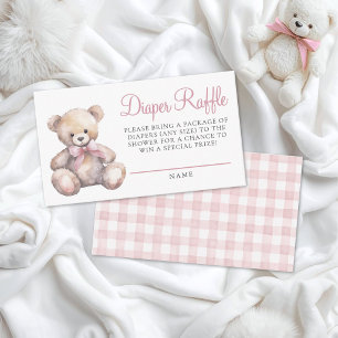 Tarjeta De Recepción Oso de cuadros rosados Baby Shower Sorteo de pañal