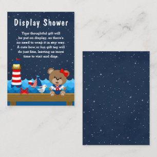 Tarjeta De Recepción Oso de niña náutica rojo y azul marino Display de
