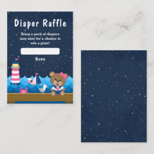 Tarjeta De Recepción Oso de niña náutica rosa y azul marino Rifa de pañ
