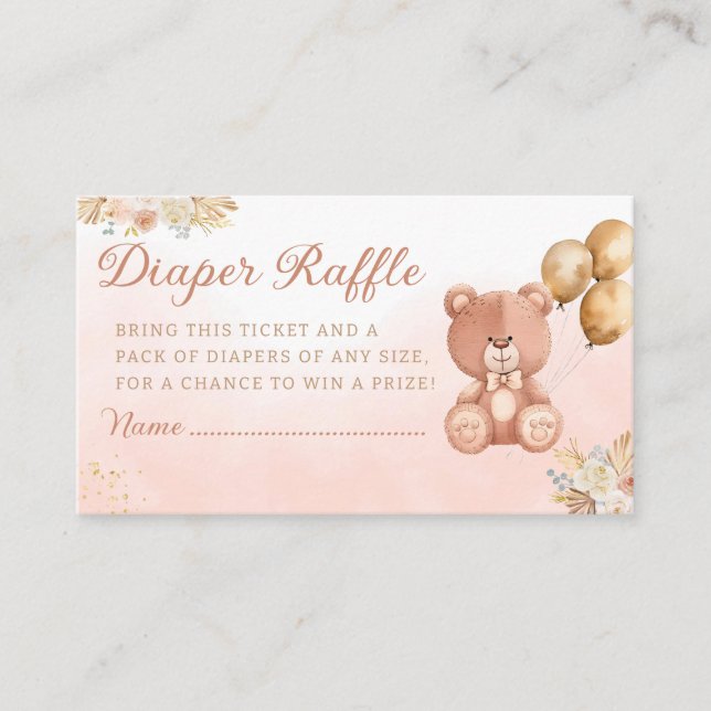 Tarjeta De Recepción Oso de peluche acuarela Boho rifa de pañales (Anverso)