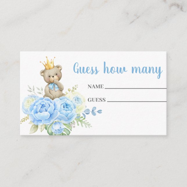 Tarjeta De Recepción Oso de peluche azul Adivina cuántas cartas (Anverso)