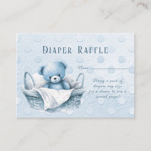 Tarjeta De Recepción Oso de peluche azul en Baby Shower de cesta (Anverso)