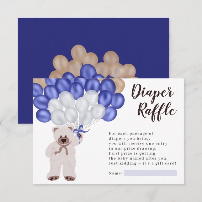 Tarjeta De Recepción Oso de peluche azul marino globo diapé ducha rifa (Anverso / Reverso)