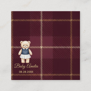 Tarjeta De Recepción Oso de peluche clásico Polo Preppy a cuadros Baby 