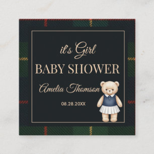 Tarjeta De Recepción Oso de peluche clásico Polo Preppy a cuadros Baby 