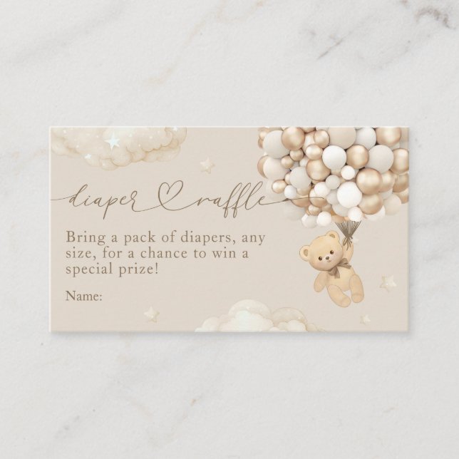 Tarjeta De Recepción Oso de peluche con Baby Shower neutro con globos (Anverso)