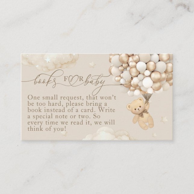 Tarjeta De Recepción Oso de peluche con Baby Shower neutro con globos (Anverso)