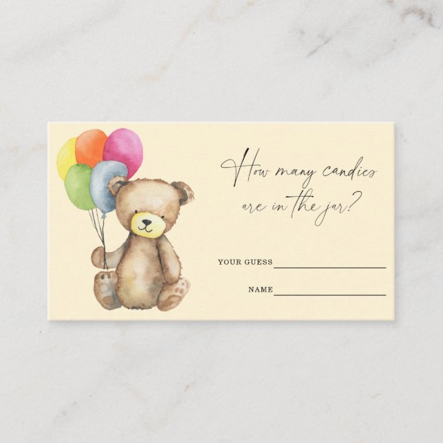 Tarjeta De Recepción Oso de peluche con globos - Adivinen cuántos caram (Anverso)