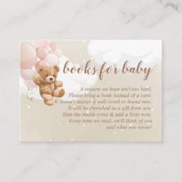 Tarjeta De Recepción Oso de peluche con globos rosados Libros para bebé