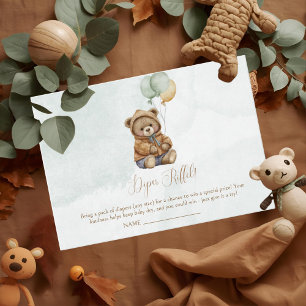 Tarjeta De Recepción Oso de peluche Cumpleaños Verde Balones Bebé