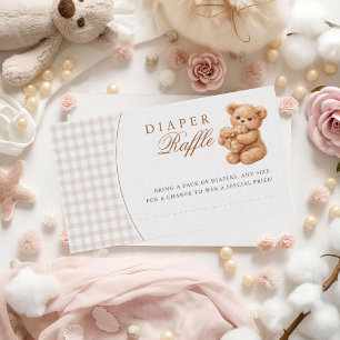 Tarjeta De Recepción Oso de peluche de gingham marrón, papel para baby 