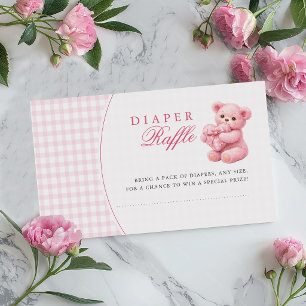 Tarjeta De Recepción Oso de peluche de gingham rosa Cumpleaños de bebé 