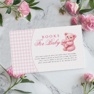 Tarjeta De Recepción Oso de peluche de gingham rosa Cumpleaños neutro p