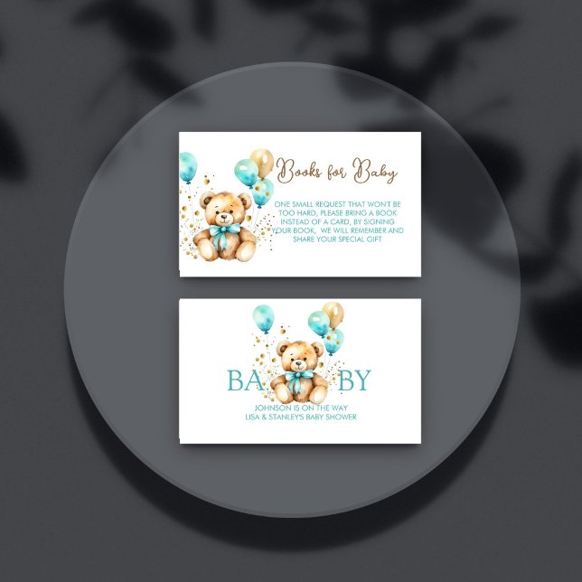 Tarjeta De Recepción Oso de peluche espera libros de ducha para bebé (Books for baby bearly wait teddy bear baby shower cute teddy bear with turquoise teal gold balloons)
