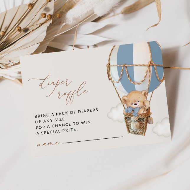 Tarjeta De Recepción Oso de peluche, globo de aire caliente azul, deslu (Subido por el creador)