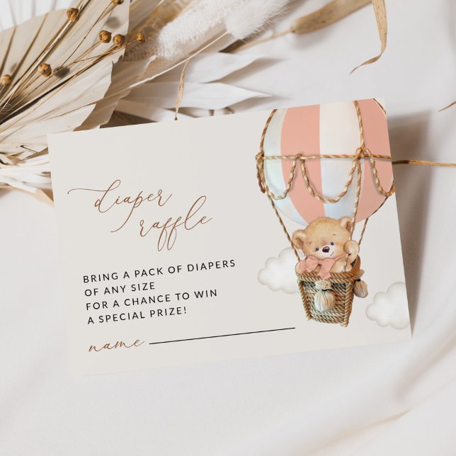 Tarjeta De Recepción Oso de peluche, globo de aire caliente rosado, Raf (Subido por el creador)