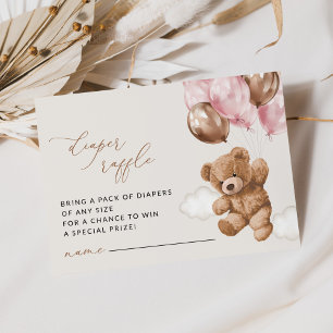 Tarjeta De Recepción Oso de peluche, globos rosados, deslumbrador de pa