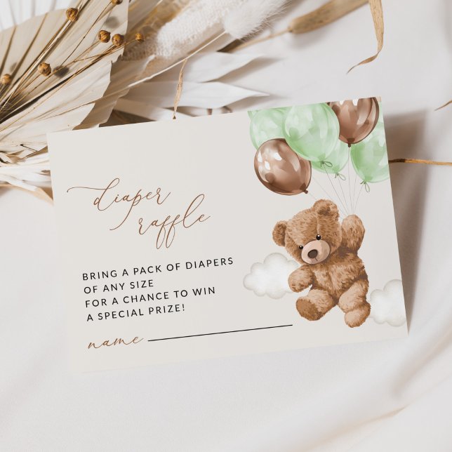 Tarjeta De Recepción Oso de peluche, globos verdes, deslumbrador de pañ (Subido por el creador)