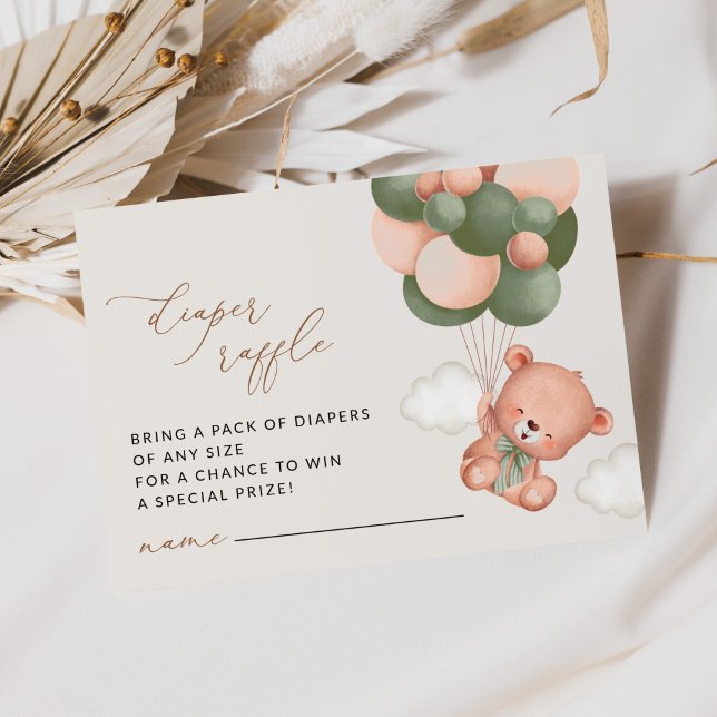 Tarjeta De Recepción Oso de peluche, globos verdes, deslumbrador de pañ (Subido por el creador)