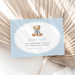 Tarjeta De Recepción Oso de peluche, lazo, lunares azules, rifa de paña