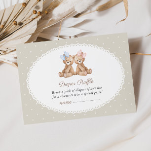 Tarjeta De Recepción Oso de peluche, lazo, lunares beige, rifa de pañal