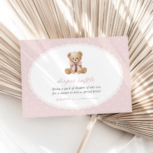 Tarjeta De Recepción Oso de peluche, lazo, lunares rosados, rifa de pañ